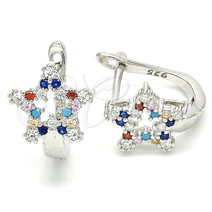 Sterling Silver Hoop Earrings — Huggie Hoop Star Design with Multicolor Cubic Zirconia — main product view — SKU 129513 | Plata 925 aretes de aro — Huggie Hoop estrella diseño with Multicolor Cubic Zirconia — SKU 129513