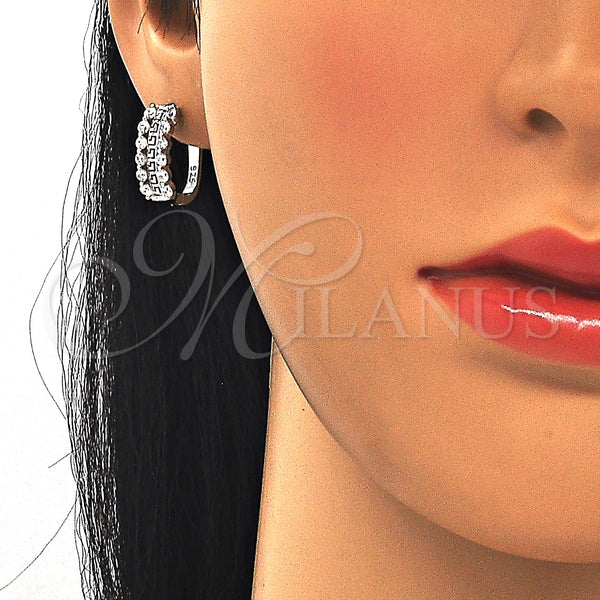 Sterling Silver Hoop Earrings — Huggie Hoop Evil Eye Design with White Cubic — alternate product view — SKU 129514 | Plata 925 aretes de aro — Huggie Hoop Evil Eye diseño with blanco Cubic — SKU 129514