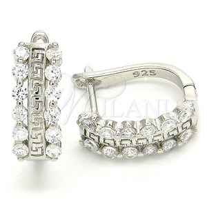 Sterling Silver Hoop Earrings — Huggie Hoop Evil Eye Design with White Cubic — main product view — SKU 129514 | Plata 925 aretes de aro — Huggie Hoop Evil Eye diseño with blanco Cubic — SKU 129514