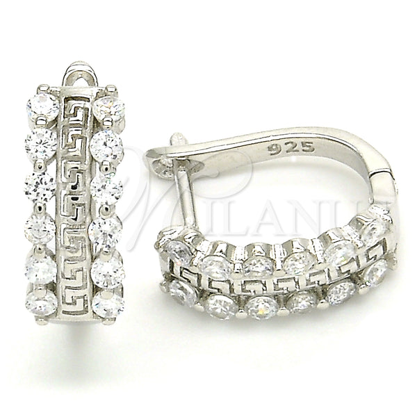 Sterling Silver Huggie Hoop, Evil Eye Design, with White Cubic Zirconia, Polished, Rhodium Finish, 02.186.0188.15