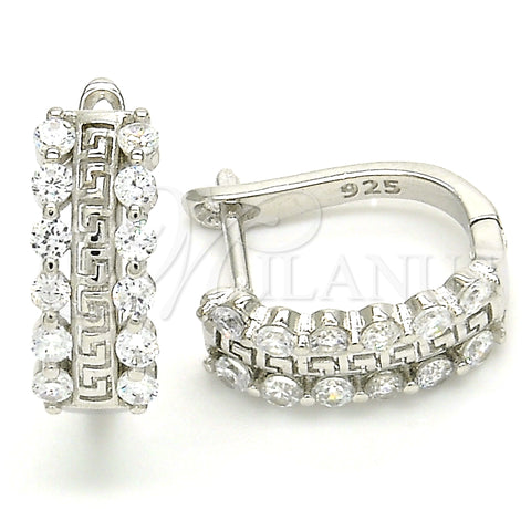 Sterling Silver Huggie Hoop, Evil Eye Design, with White Cubic Zirconia, Polished, Rhodium Finish, 02.186.0188.15