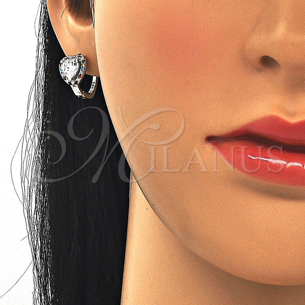 Sterling Silver Hoop Earrings — Huggie Hoop Heart Design with White Cubic Zirconia — alternate product view — SKU 129516 | Plata 925 aretes de aro — Huggie Hoop corazón diseño with blanco Cubic Zirconia — SKU 129516