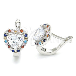 Sterling Silver Hoop Earrings — Huggie Hoop Heart Design with White Cubic Zirconia — main product view — SKU 129516 | Plata 925 aretes de aro — Huggie Hoop corazón diseño with blanco Cubic Zirconia — SKU 129516