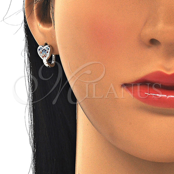 Sterling Silver Hoop Earrings — Huggie Hoop Heart Design with Multicolor Micro Pave — alternate product view — SKU 129519 | Plata 925 aretes de aro — Huggie Hoop corazón diseño with Multicolor Micro Pave — SKU 129519