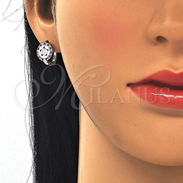Sterling Silver Hoop Earrings — Huggie Hoop with White Cubic Zirconia and Multicolor — alternate product view — SKU 129520 | Plata 925 aretes de aro — Huggie Hoop with blanco Cubic Zirconia and Multicolor — SKU 129520