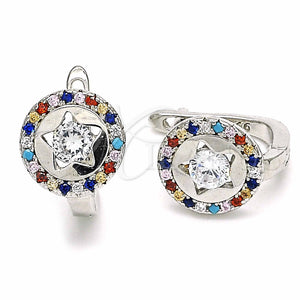 Sterling Silver Hoop Earrings — Huggie Hoop with White Cubic Zirconia and Multicolor — main product view — SKU 129520 | Plata 925 aretes de aro — Huggie Hoop with blanco Cubic Zirconia and Multicolor — SKU 129520