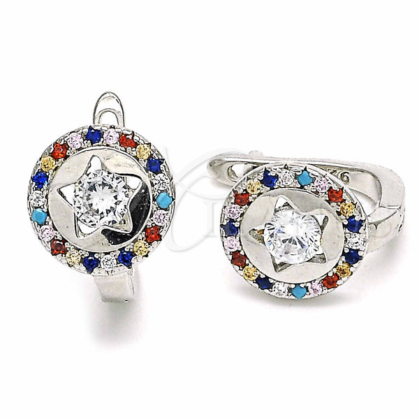 Sterling Silver Hoop Earrings — Huggie Hoop with White Cubic Zirconia and Multicolor — main product view — SKU 129520 | Plata 925 aretes de aro — Huggie Hoop with blanco Cubic Zirconia and Multicolor — SKU 129520