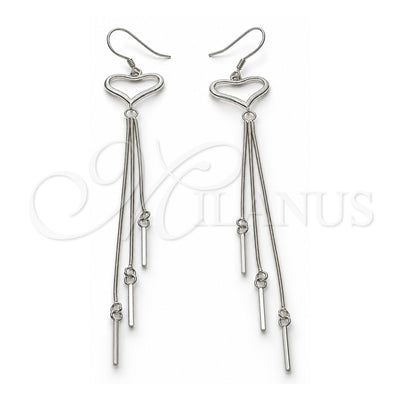 Sterling Silver Long Earring, Heart Design, Polished, Rhodium Finish, 02.285.0100