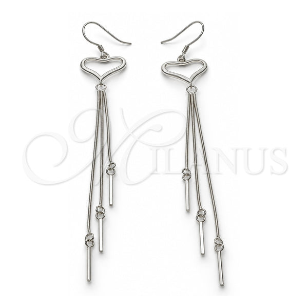 Sterling Silver Long Earring, Heart Design, Polished, Rhodium Finish, 02.285.0100