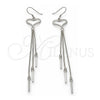 Sterling Silver Long Earring, Heart Design, Polished, Rhodium Finish, 02.285.0100