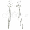 Sterling Silver Long Earring, Heart Design, Polished, Rhodium Finish, 02.285.0100