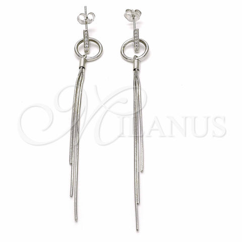 Sterling Silver Long Earring, with White Micro Pave, Polished, Rhodium Finish, 02.285.0103