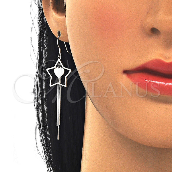 Sterling Silver Ring — Long Earring Star and Heart Design Polished 02. — alternate product view — SKU 129526 | Plata 925 anillo — Long Earring estrella and corazón diseño pulido 02. — SKU 129526