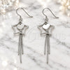 Sterling Silver Long Earring, Star and Heart Design, Polished, Rhodium Finish, 02.285.0104