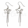 Sterling Silver Long Earring, Star and Heart Design, Polished, Rhodium Finish, 02.285.0104