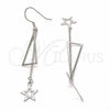 Sterling Silver Long Earring, Star Design, Polished, Rhodium Finish, 02.285.0105