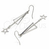 Sterling Silver Long Earring, Star Design, Polished, Rhodium Finish, 02.285.0105