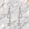 Sterling Silver Long Earring, Star Design, Polished, Rhodium Finish, 02.285.0105