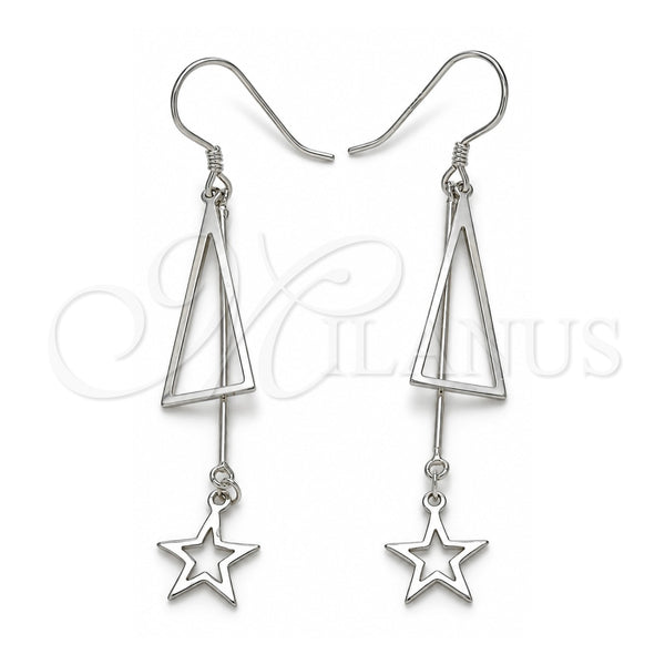 Sterling Silver Long Earring, Star Design, Polished, Rhodium Finish, 02.285.0105