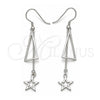 Sterling Silver Long Earring, Star Design, Polished, Rhodium Finish, 02.285.0105