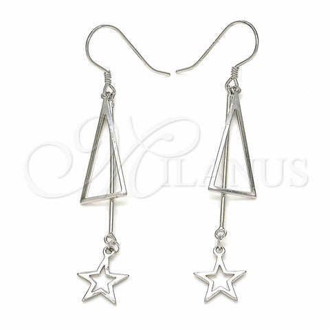 Sterling Silver Long Earring, Star Design, Polished, Rhodium Finish, 02.285.0105
