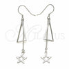 Sterling Silver Long Earring, Star Design, Polished, Rhodium Finish, 02.285.0105
