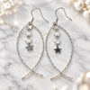 Sterling Silver Long Earring, Star Design, Polished, Rhodium Finish, 02.367.0002