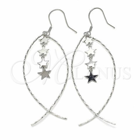 Sterling Silver Long Earring, Star Design, Polished, Rhodium Finish, 02.367.0002