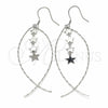 Sterling Silver Long Earring, Star Design, Polished, Rhodium Finish, 02.367.0002