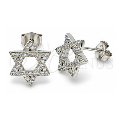 Sterling Silver Stud Earring, with White Cubic Zirconia, Polished, Rhodium Finish, 02.367.0006
