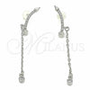 Sterling Silver Long Earring, with White Cubic Zirconia, Polished, Rhodium Finish, 02.367.0015