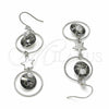 Sterling Silver Long Earring, Star Design, with Black Diamond and White Cubic Zirconia, Polished, Rhodium Finish, 02.367.0016