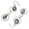 Sterling Silver Long Earring, Star Design, with Black Diamond and White Cubic Zirconia, Polished, Rhodium Finish, 02.367.0016