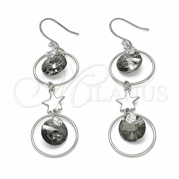 Sterling Silver Ring — Long Earring Star Design with Black Diamond and — main product view — SKU 129545 | Plata 925 anillo — Long Earring estrella diseño with negro Diamond and — SKU 129545