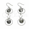 Sterling Silver Long Earring, Star Design, with Black Diamond and White Cubic Zirconia, Polished, Rhodium Finish, 02.367.0016