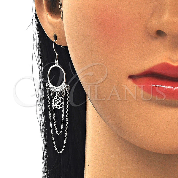 Sterling Silver Ring — Long Earring Flower Design with White Cubic Zirconia — alternate product view — SKU 129548 | Plata 925 anillo — Long Earring flor diseño with blanco Cubic Zirconia — SKU 129548