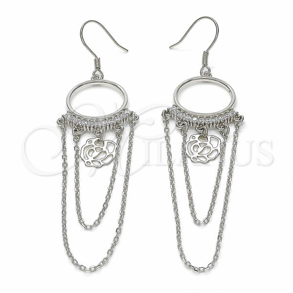 Sterling Silver Ring — Long Earring Flower Design with White Cubic Zirconia — main product view — SKU 129548 | Plata 925 anillo — Long Earring flor diseño with blanco Cubic Zirconia — SKU 129548