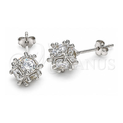 Sterling Silver Stud Earring, with White Cubic Zirconia, Polished, Rhodium Finish, 02.367.0022
