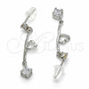 Sterling Silver Long Earring, Heart Design, with White Cubic Zirconia, Polished, Rhodium Finish, 02.367.0023