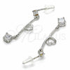Sterling Silver Long Earring, Heart Design, with White Cubic Zirconia, Polished, Rhodium Finish, 02.367.0023