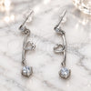 Sterling Silver Long Earring, Heart Design, with White Cubic Zirconia, Polished, Rhodium Finish, 02.367.0023