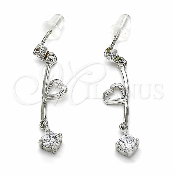 Sterling Silver Ring — Long Earring Heart Design with White Cubic Zirconia — main product view — SKU 129554 | Plata 925 anillo — Long Earring corazón diseño with blanco Cubic Zirconia — SKU 129554