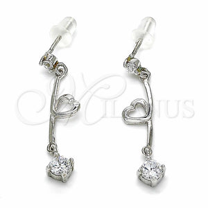 Sterling Silver Ring — Long Earring Heart Design with White Cubic Zirconia — main product view — SKU 129554 | Plata 925 anillo — Long Earring corazón diseño with blanco Cubic Zirconia — SKU 129554