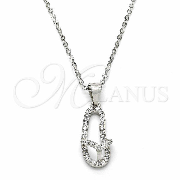 Sterling Silver Pendant Necklace, House Design, with White Cubic Zirconia, Polished, Rhodium Finish, 04.290.0001.18 (02 MM Thickness, 18 Inches Length)