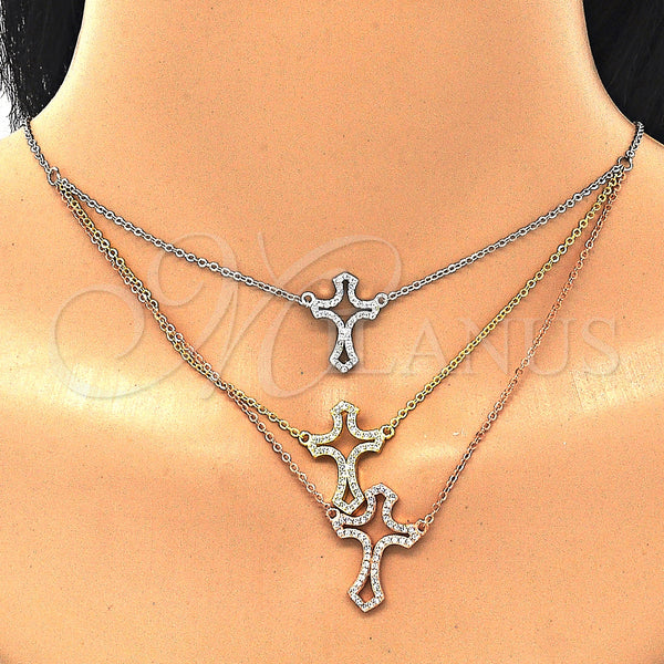 Sterling Silver Necklace — Pendant Necklace Cross Design with White Cubic Zirconia — alternate product view — SKU 129559 | Plata 925 collar — Pendant Necklace cruz diseño with blanco Cubic Zirconia — SKU 129559