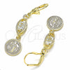 Oro Laminado Long Earring, Gold Filled Style San Benito Design, with White Cubic Zirconia, Polished, Golden Finish, 02.351.0030