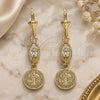 Oro Laminado Long Earring, Gold Filled Style San Benito Design, with White Cubic Zirconia, Polished, Golden Finish, 02.351.0030