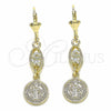 Oro Laminado Long Earring, Gold Filled Style San Benito Design, with White Cubic Zirconia, Polished, Golden Finish, 02.351.0030