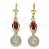 Oro Laminado Long Earring, Gold Filled Style San Benito Design, with Garnet Cubic Zirconia, Polished, Golden Finish, 02.351.0030.1