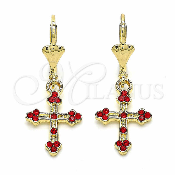 Gold Filled Ring — Dangle Earring Cross Design with Garnet Crystal Polished — main product view — SKU 129575 | Oro Laminado anillo — Dangle Earring cruz diseño with Garnet cristal pulido — SKU 129575